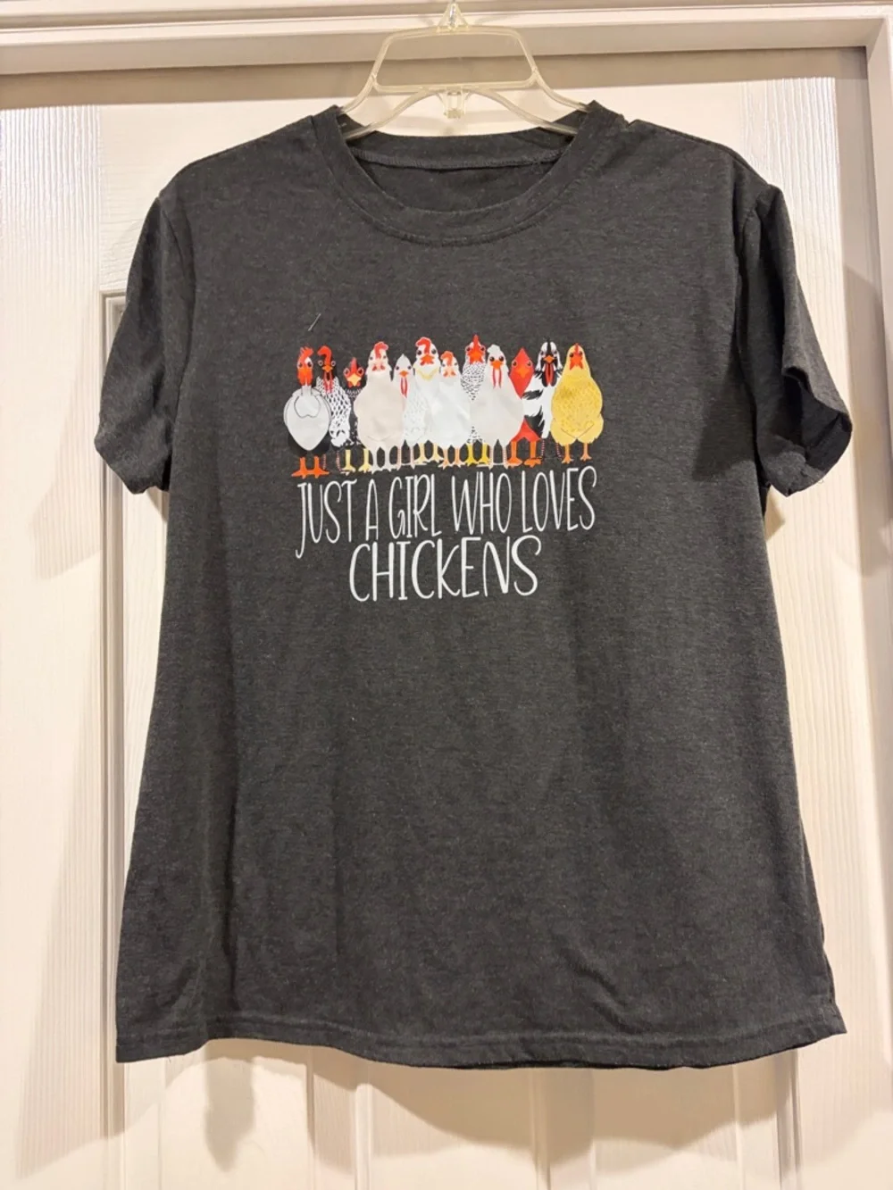 Graphic Tee "Just a Girl Who Loves Chickens" - Dark Gray size L - Picture 3 of 4